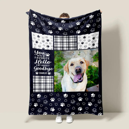 Personalized Memorial Blanket - "You Were My Favorite Hello and My Hardest Goodbye" - Custom Sympathy Gift for Pet Owners and Pet Lovers