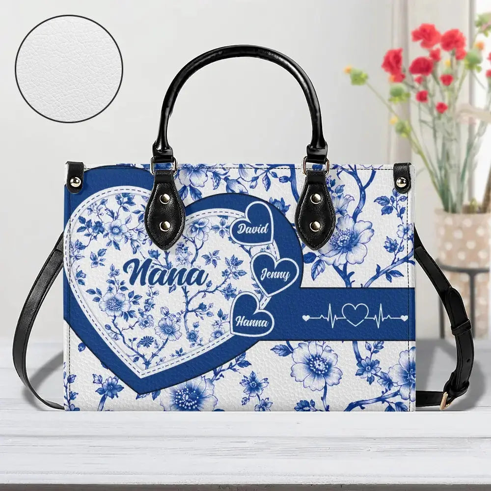 Personalized Nana Heart Floral Handbag with Grandkids Names Duconspace