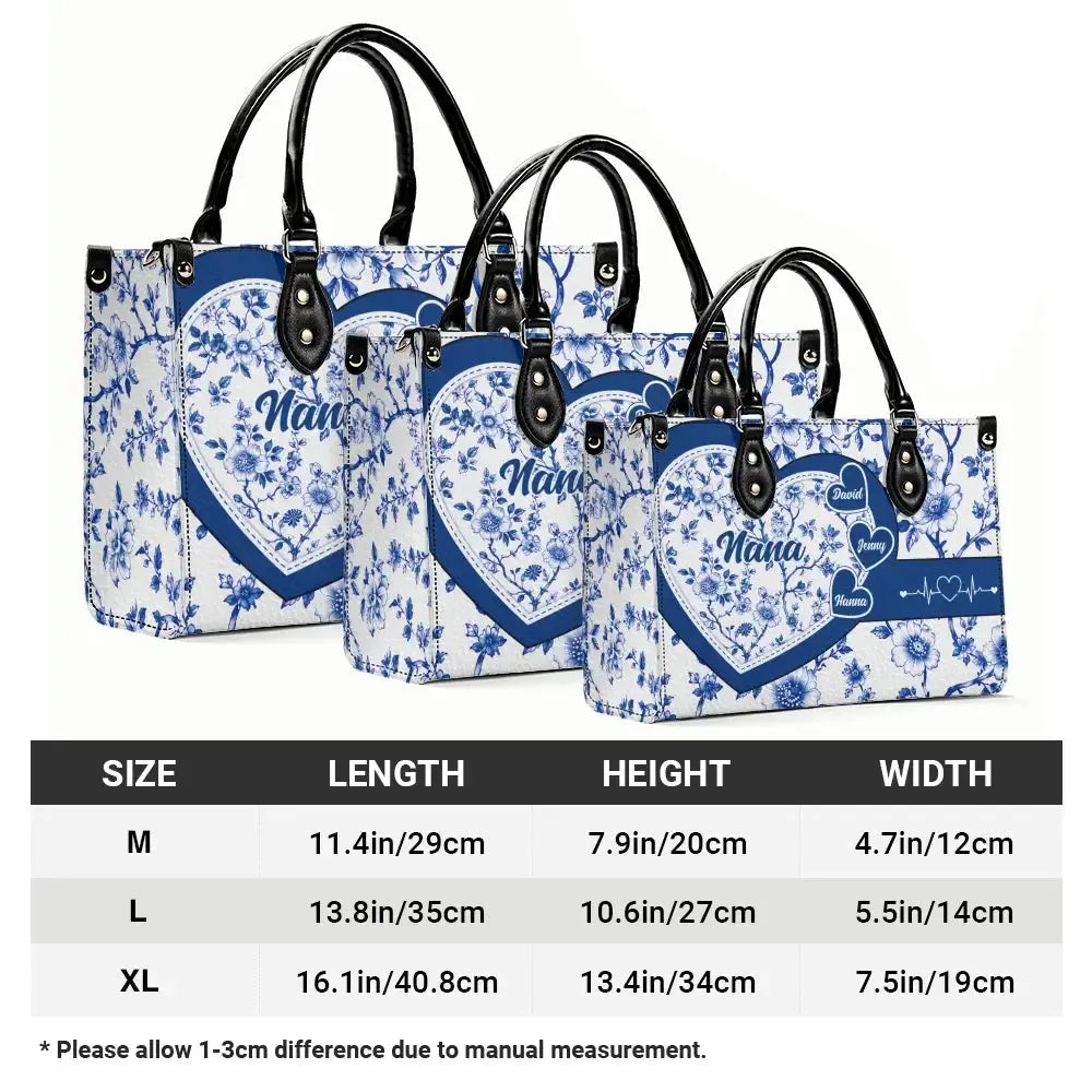 Personalized Nana Heart Floral Handbag with Grandkids Names Duconspace