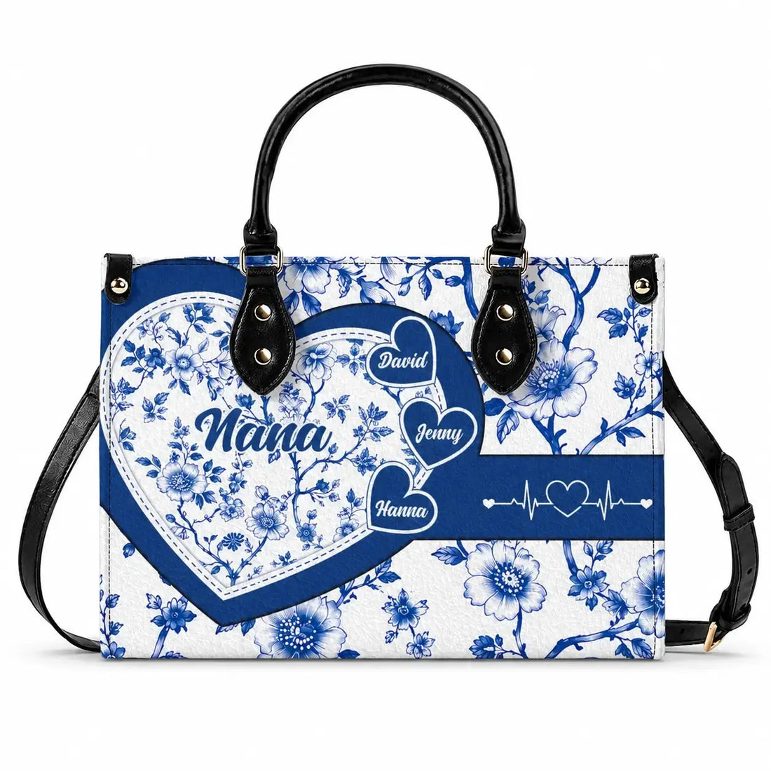 Personalized Nana Heart Floral Handbag with Grandkids Names Duconspace