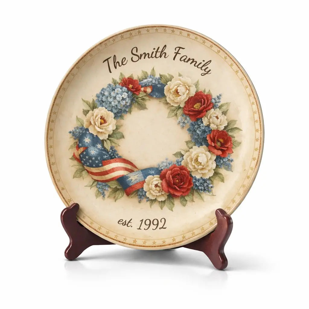 Personalized Patriotic Floral Family Plate Duconspace
