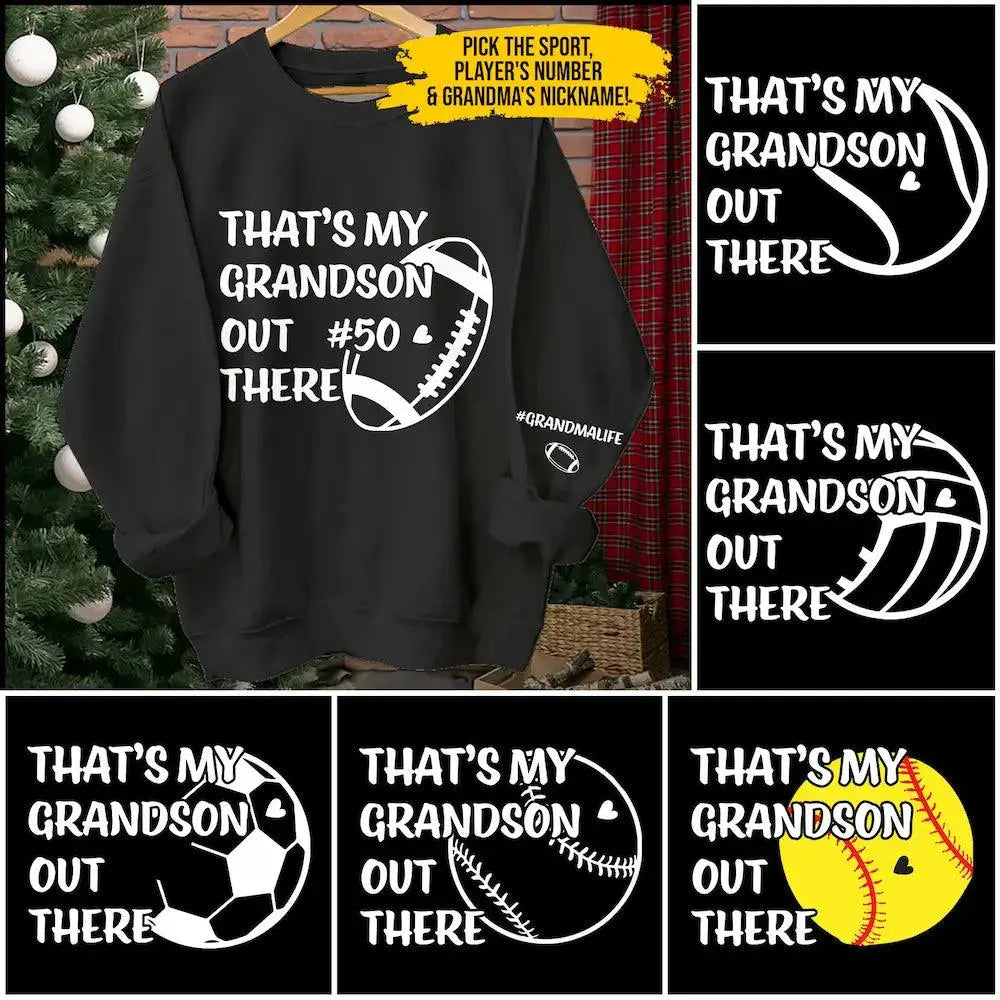 Personalized Proud Grandma Shirt - 'That's My Grandson Out There' Custom Sports Shirt - Thoughtful Gift for Grandmothers Ducon Space