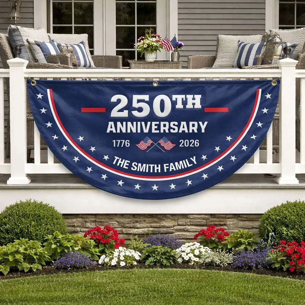 Personalized USA 250th Anniversary Fan Flag Custom Family Name Duconspace