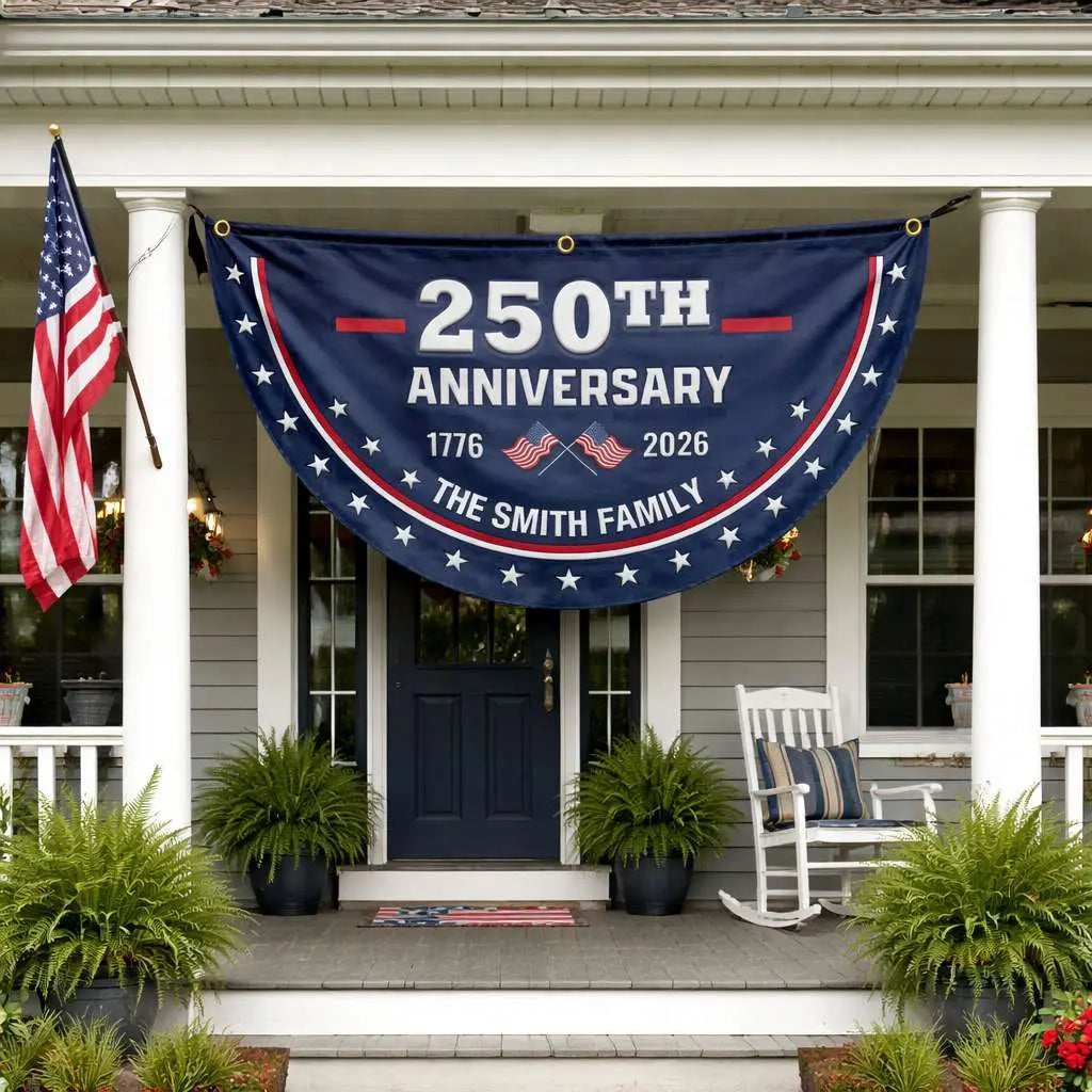 Personalized USA 250th Anniversary Fan Flag Custom Family Name Duconspace