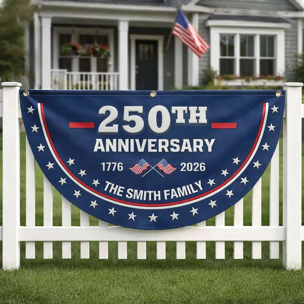 Personalized USA 250th Anniversary Fan Flag Custom Family Name Duconspace