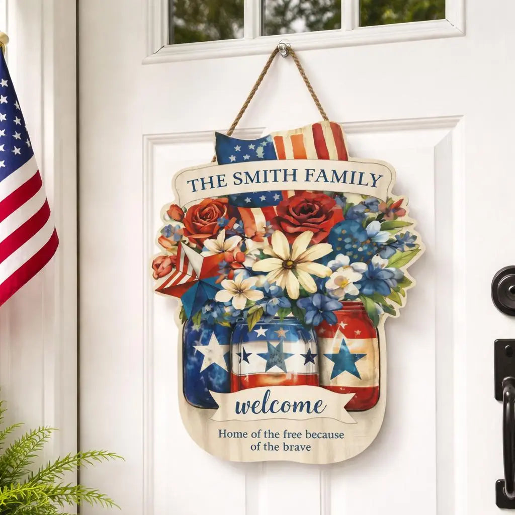 Personalized USA Family Welcome Wood Sign Gift Duconspace