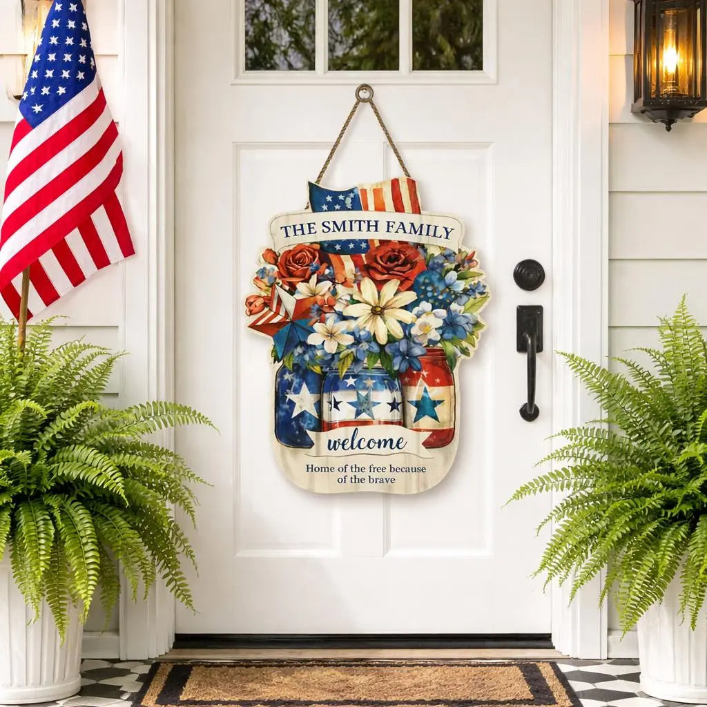 Personalized USA Family Welcome Wood Sign Gift Duconspace
