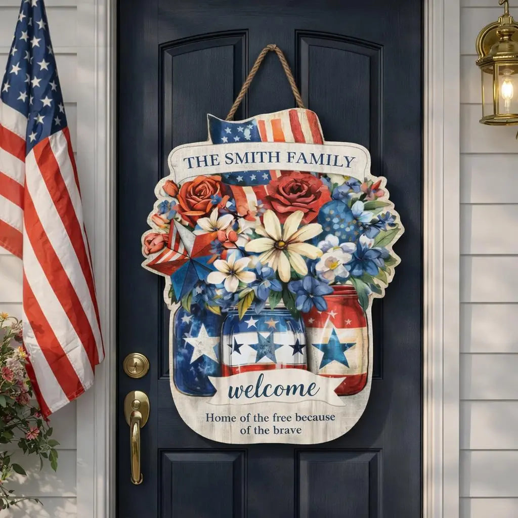 Personalized USA Family Welcome Wood Sign Gift Duconspace