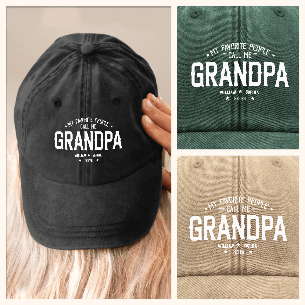 Personalized Washed Denim Cap with Kids’ Names – Custom Dad, Papa, or Grandpa Hat