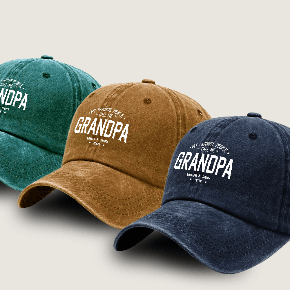 Personalized Washed Denim Cap with Kids’ Names – Custom Dad, Papa, or Grandpa Hat