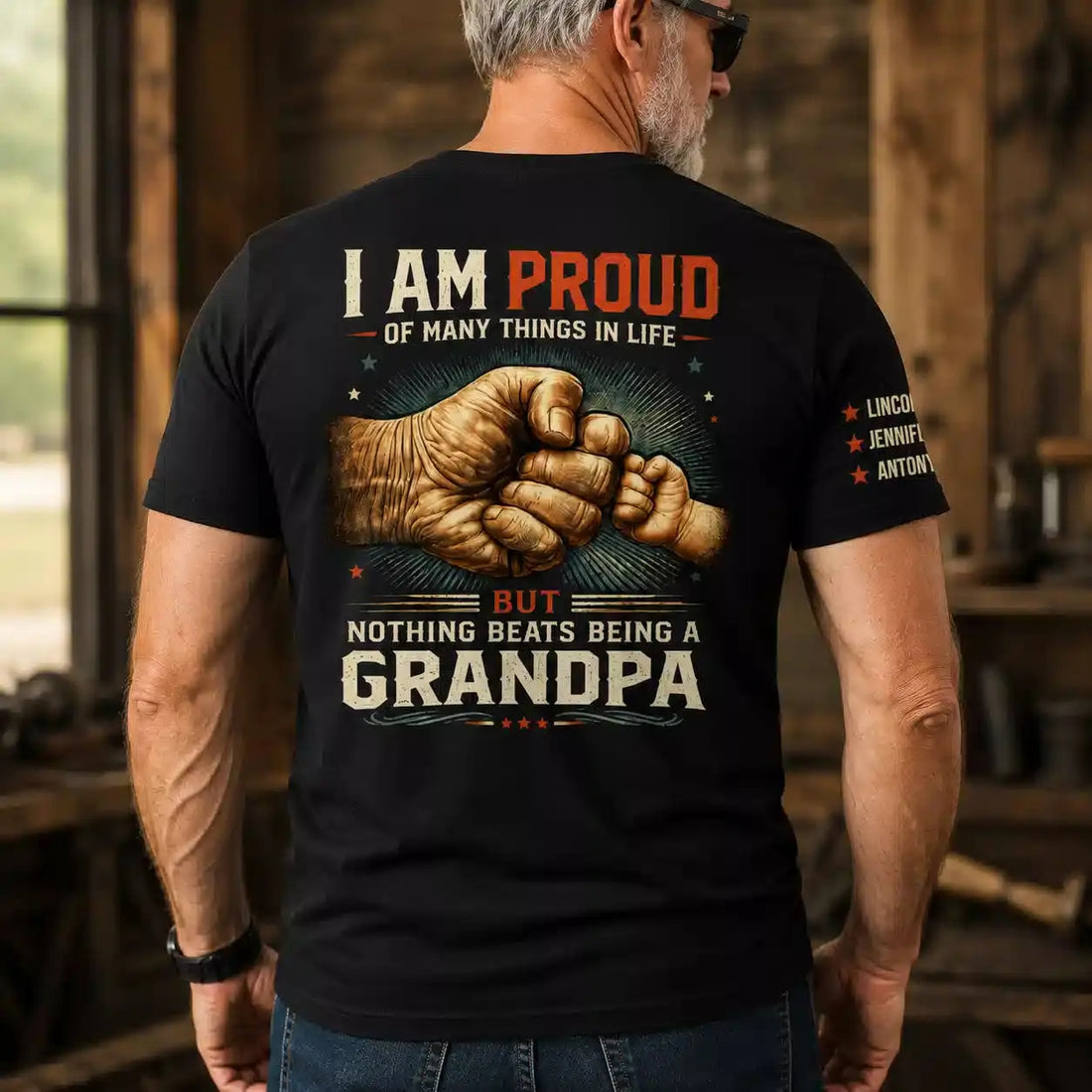 Proud Grandpa Custom Kids Names Shirt Gift, Nothing Beats Duconspace