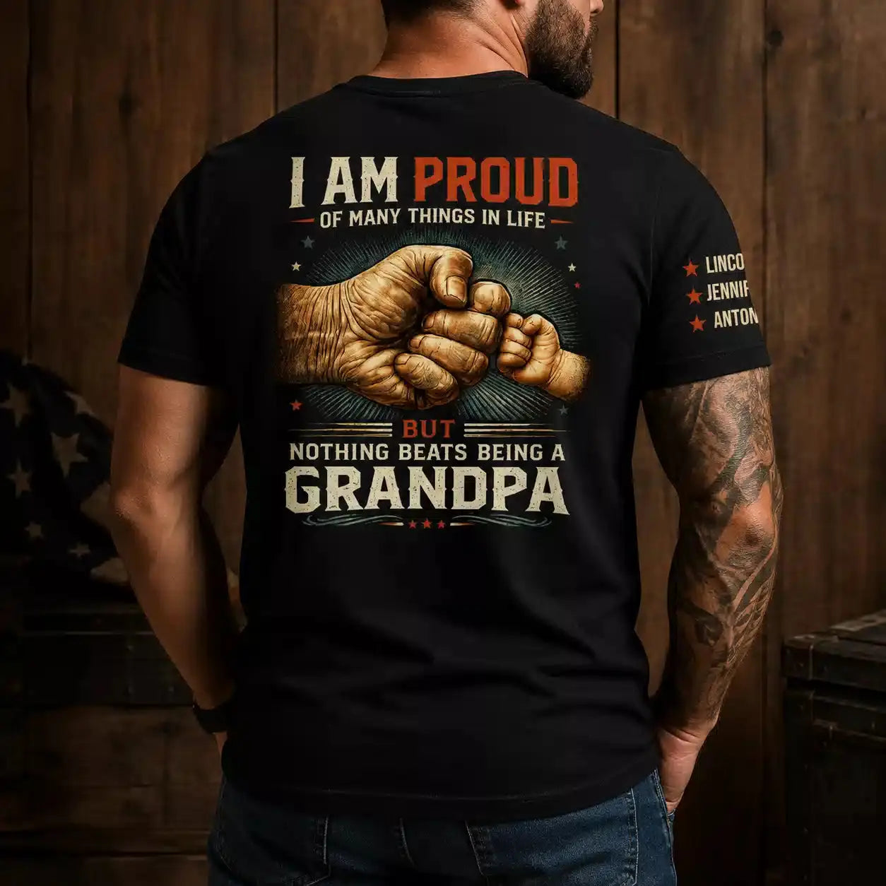 Proud Grandpa Custom Kids Names Shirt Gift, Nothing Beats Duconspace