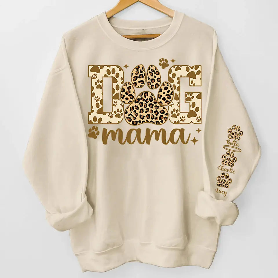 Proudly Wear Your Dog Mama Love - Leopard Sleeve Shirt with Custom Dog Names, Personalized Gift for Dog Moms and Dog Lovers