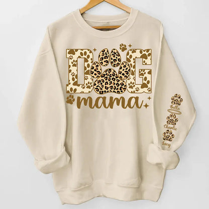 Proudly Wear Your Dog Mama Love - Leopard Sleeve Shirt with Custom Dog Names, Personalized Gift for Dog Moms and Dog Lovers