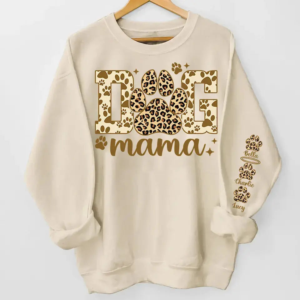 Proudly Wear Your Dog Mama Love - Leopard Sleeve Shirt with Custom Dog Names, Personalized Gift for Dog Moms and Dog Lovers Dreamship