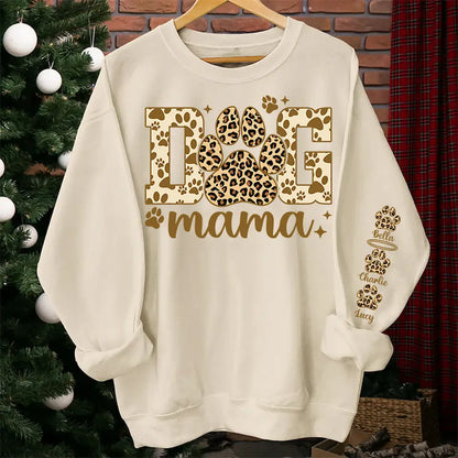 Proudly Wear Your Dog Mama Love - Leopard Sleeve Shirt with Custom Dog Names, Personalized Gift for Dog Moms and Dog Lovers