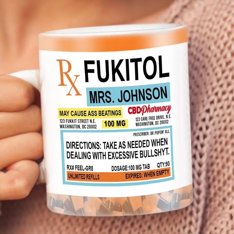 Recharge Your Mind and Soul with Laughter - Custom Fukitol Prescription Mug, Personalized Gift for Friends and Family