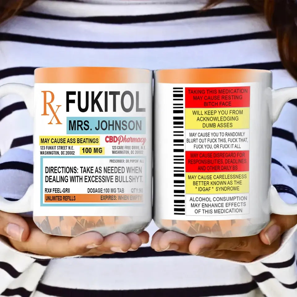 Recharge Your Mind and Soul with Laughter - Custom Fukitol Prescription Mug, Personalized Gift for Friends and Family