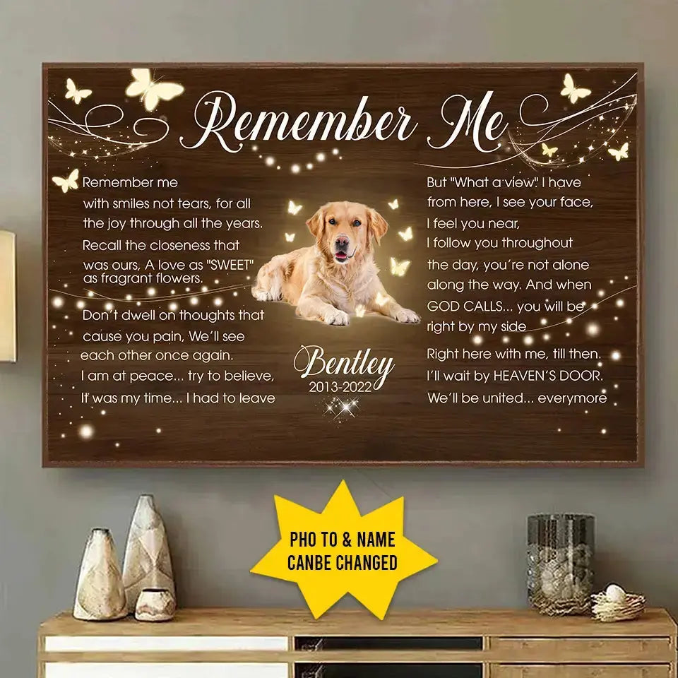 Remember Me with Smiles, Not Tears - Custom Photo Memorial Pet Poster, Personalized Name & Year Wall Art Tribute Ducon Space