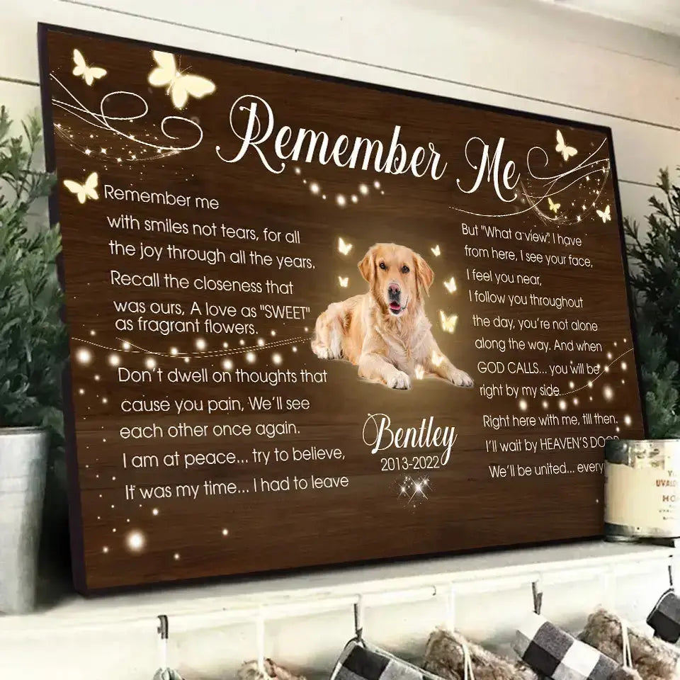 Remember Me with Smiles, Not Tears - Custom Photo Memorial Pet Poster, Personalized Name & Year Wall Art Tribute Ducon Space