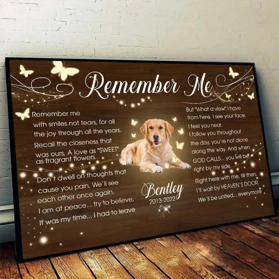 Remember Me with Smiles, Not Tears - Custom Photo Memorial Pet Poster, Personalized Name & Year Wall Art Tribute Ducon Space