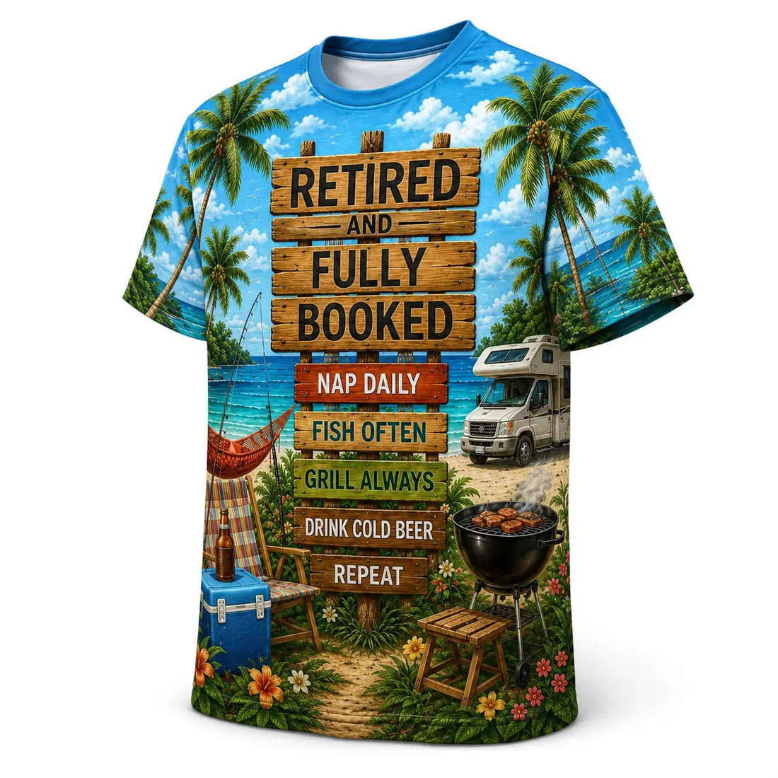 Retired and Fully Booked Beach Life AOP T-Shirt