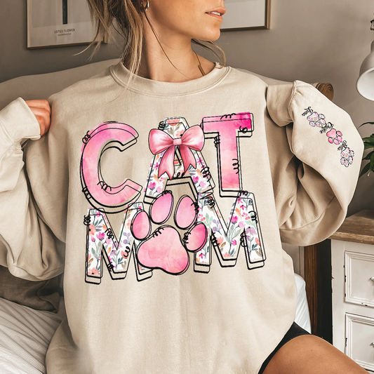 Retro Floral Cat Mom - Cute Bow & Floral Design, Perfect Gift for Stylish Cat Lovers