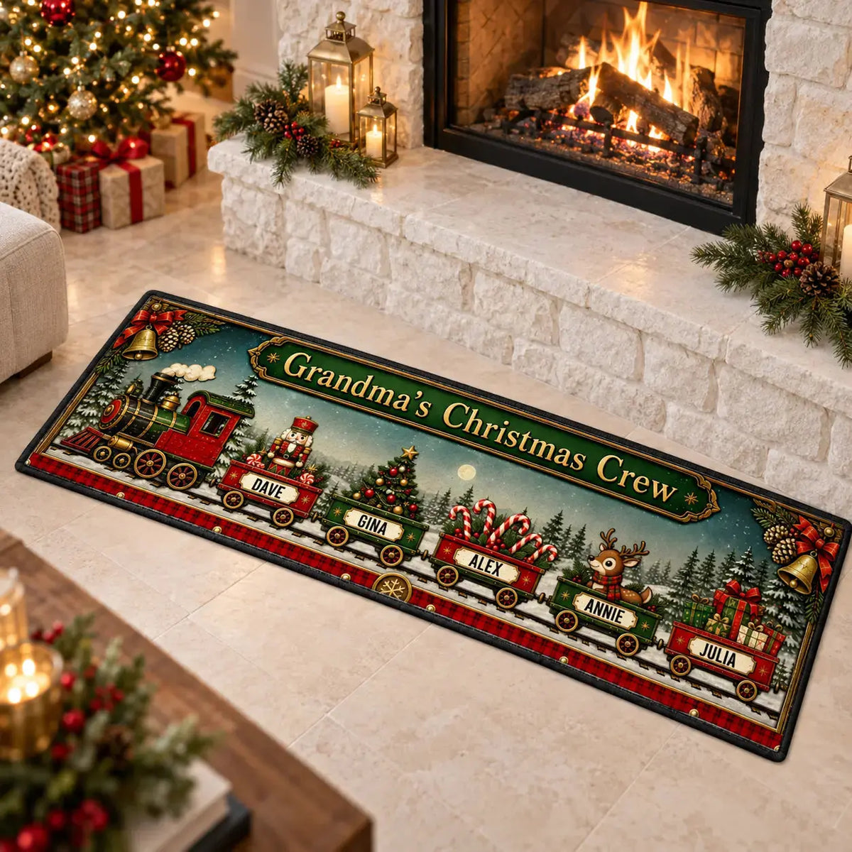 Runner Rug Personalized Christmas Train Family Gift Duconspace