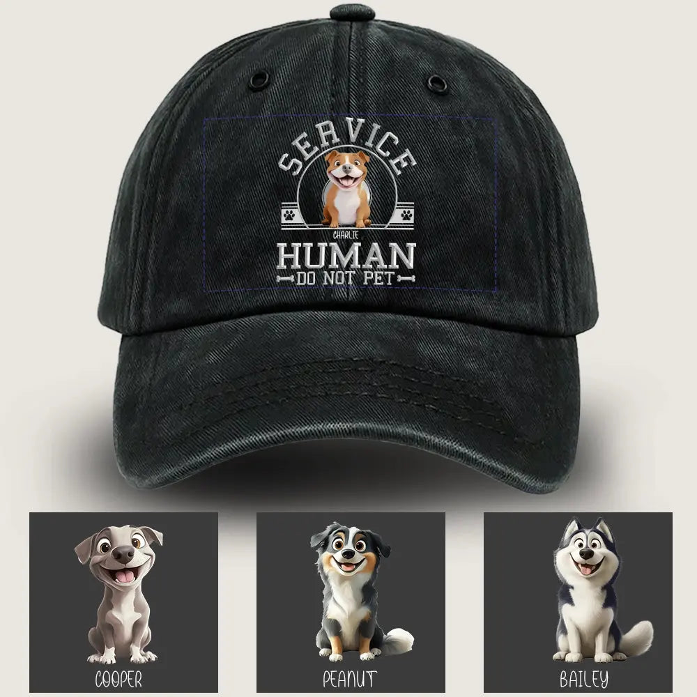 Service Human - Do Not Pet Custom Dog Hat – Personalized Washed Denim Cap for Dog Lovers, Funny Pet Owner Gift Printbelle