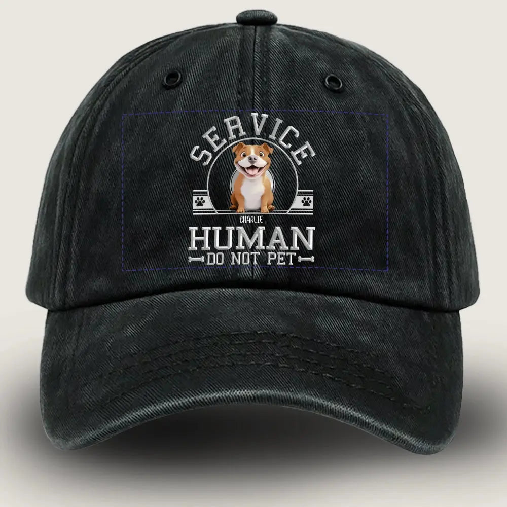 Service Human - Do Not Pet Custom Dog Hat – Personalized Washed Denim Cap for Dog Lovers, Funny Pet Owner Gift Printbelle