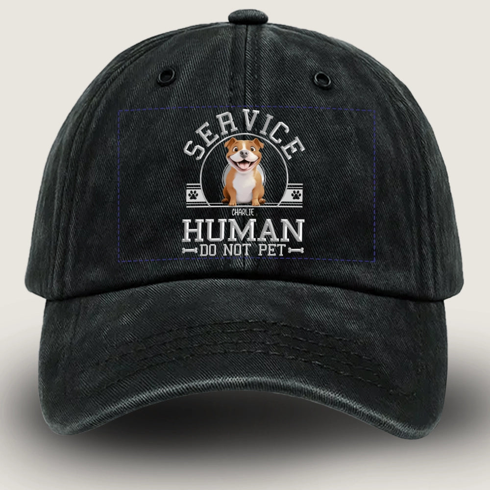 Service Human - Do Not Pet Custom Dog Hat – Personalized Washed Denim Cap for Dog Lovers, Funny Pet Owner Gift