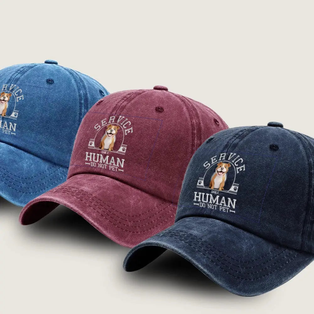 Service Human - Do Not Pet Custom Dog Hat – Personalized Washed Denim Cap for Dog Lovers, Funny Pet Owner Gift Printbelle