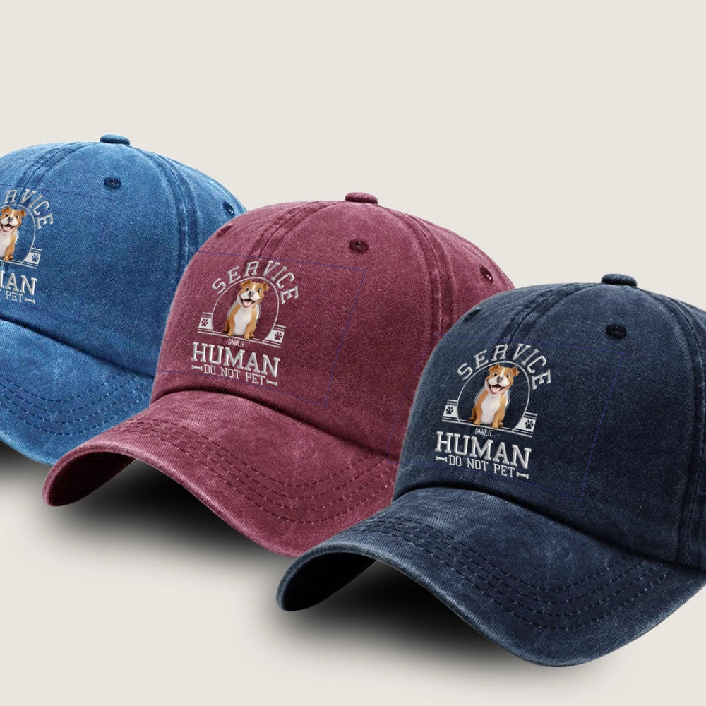 Service Human - Do Not Pet Custom Dog Hat – Personalized Washed Denim Cap for Dog Lovers, Funny Pet Owner Gift