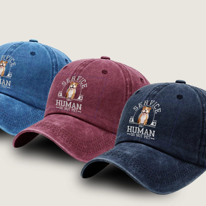 Service Human - Do Not Pet Custom Dog Hat – Personalized Washed Denim Cap for Dog Lovers, Funny Pet Owner Gift