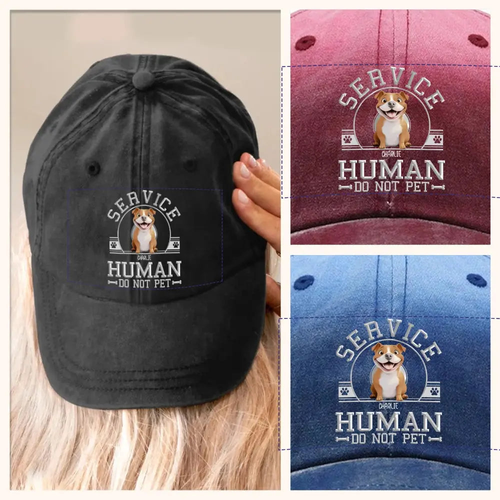 Service Human - Do Not Pet Custom Dog Hat – Personalized Washed Denim Cap for Dog Lovers, Funny Pet Owner Gift Printbelle