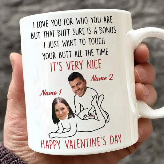 Sip, Smile, and Love - Custom Funny Couple Mug with Names & Faces, Personalized Valentine’s Gift for Your Lover