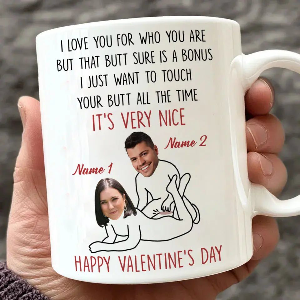 Sip, Smile, and Love - Custom Funny Couple Mug with Names & Faces, Personalized Valentine’s Gift for Your Lover