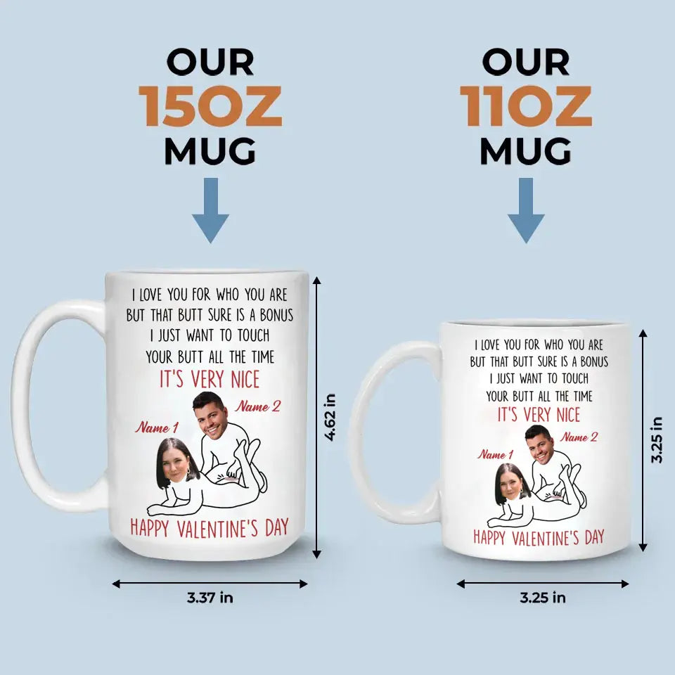 Sip, Smile, and Love - Custom Funny Couple Mug with Names & Faces, Personalized Valentine’s Gift for Your Lover