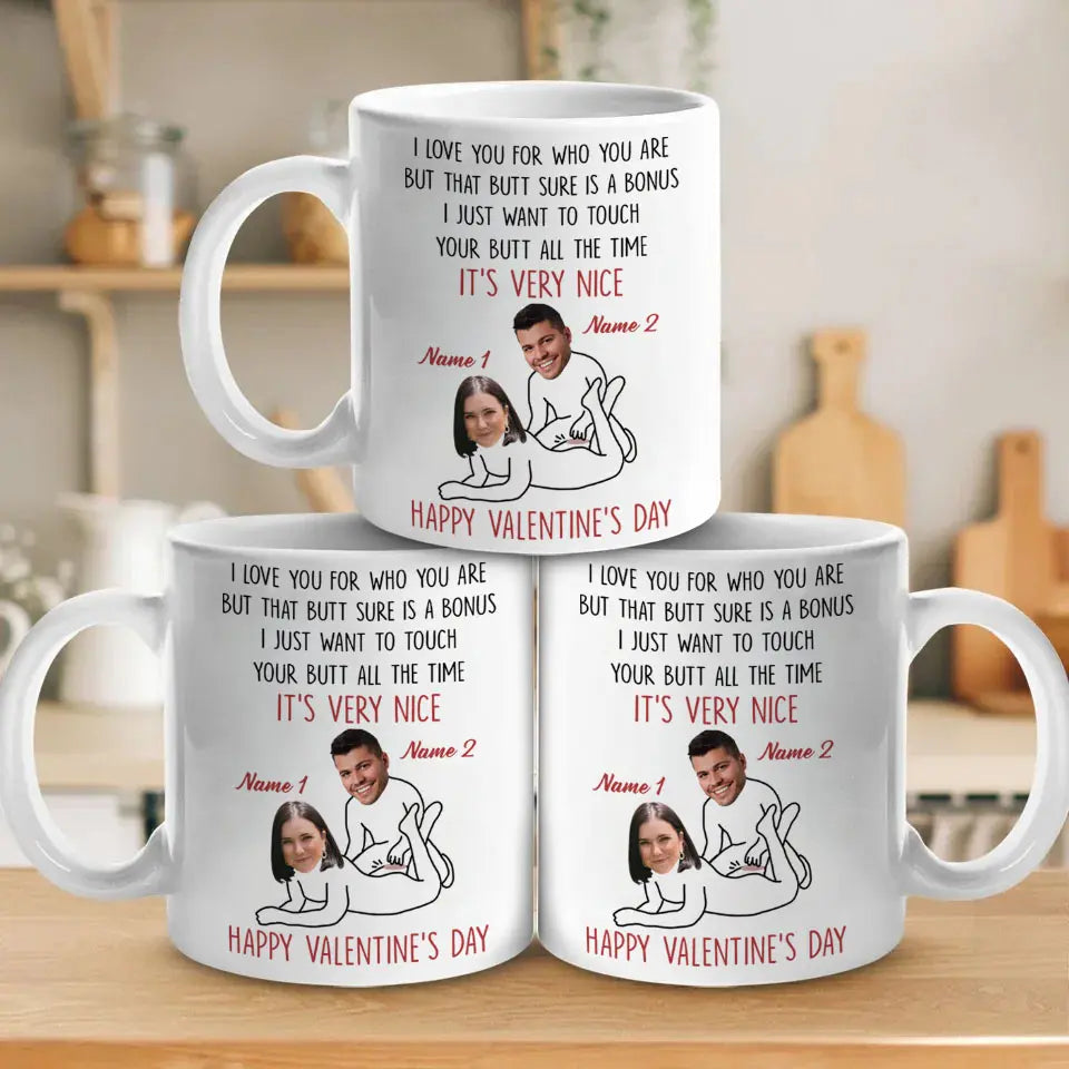 Sip, Smile, and Love - Custom Funny Couple Mug with Names & Faces, Personalized Valentine’s Gift for Your Lover