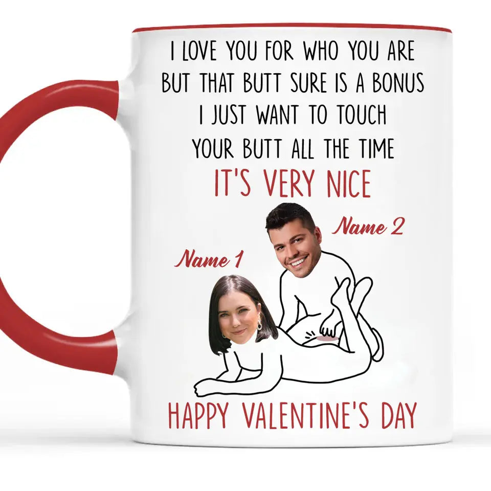 Sip, Smile, and Love - Custom Funny Couple Mug with Names & Faces, Personalized Valentine’s Gift for Your Lover
