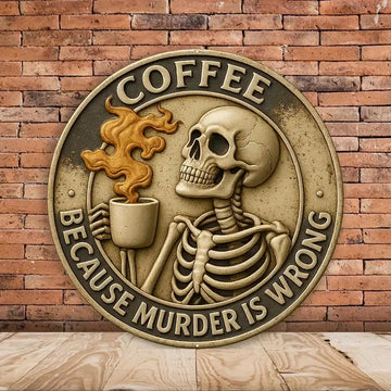Skeletons Drinking Coffee Vintage Retro Metal Sign Duconspace