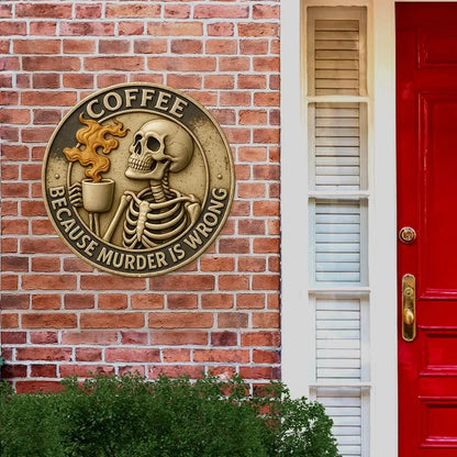 Skeletons Drinking Coffee Vintage Retro Metal Sign