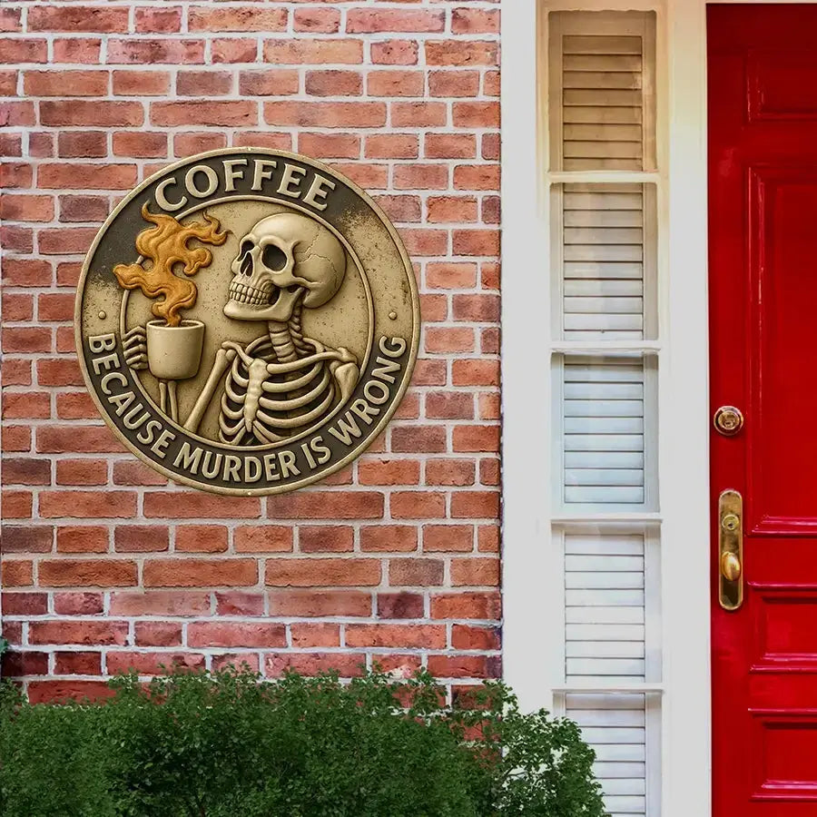 Skeletons Drinking Coffee Vintage Retro Metal Sign Duconspace