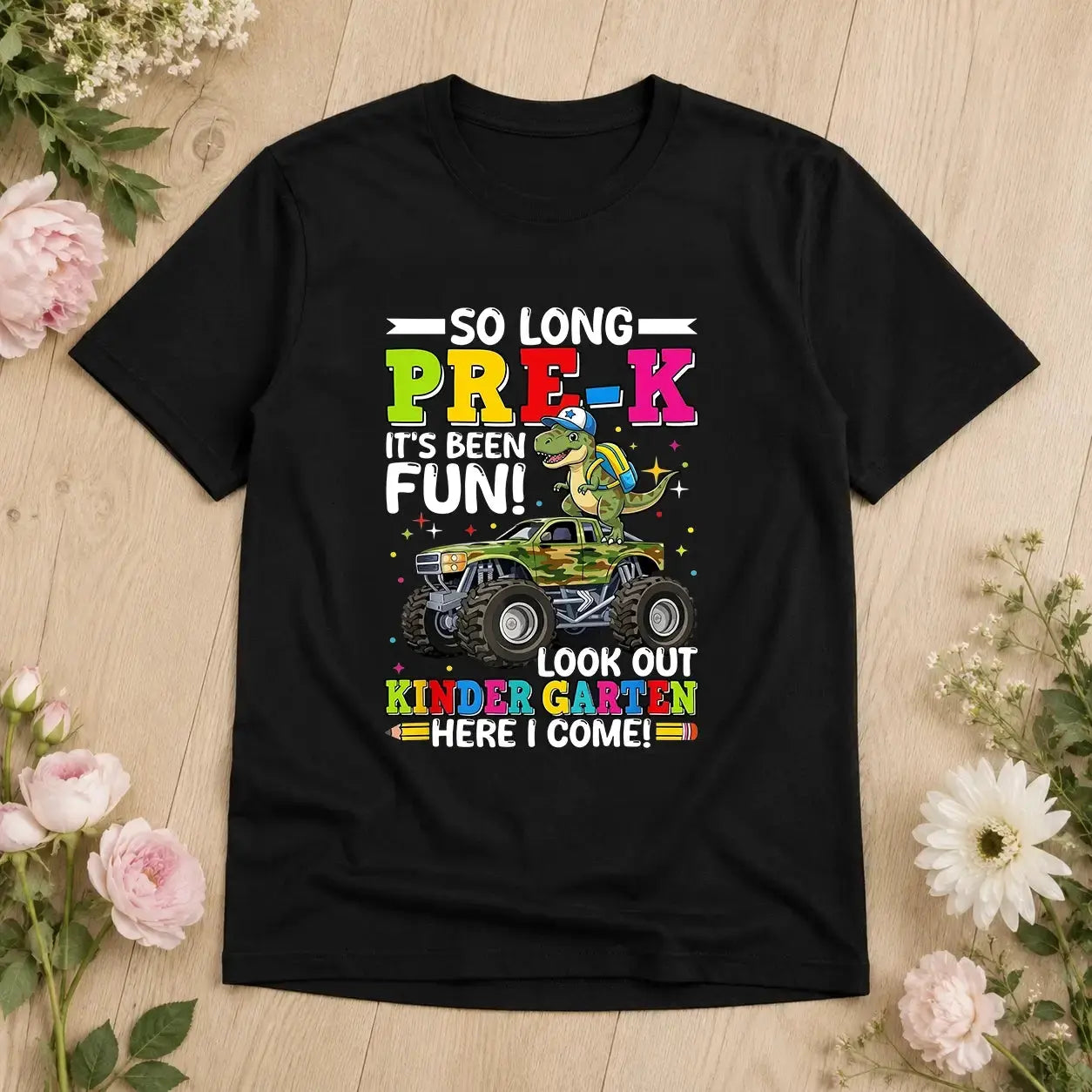 So Long Pre-K Hello Kindergarten Dinosaur Monster Truck Shirt Duconspace