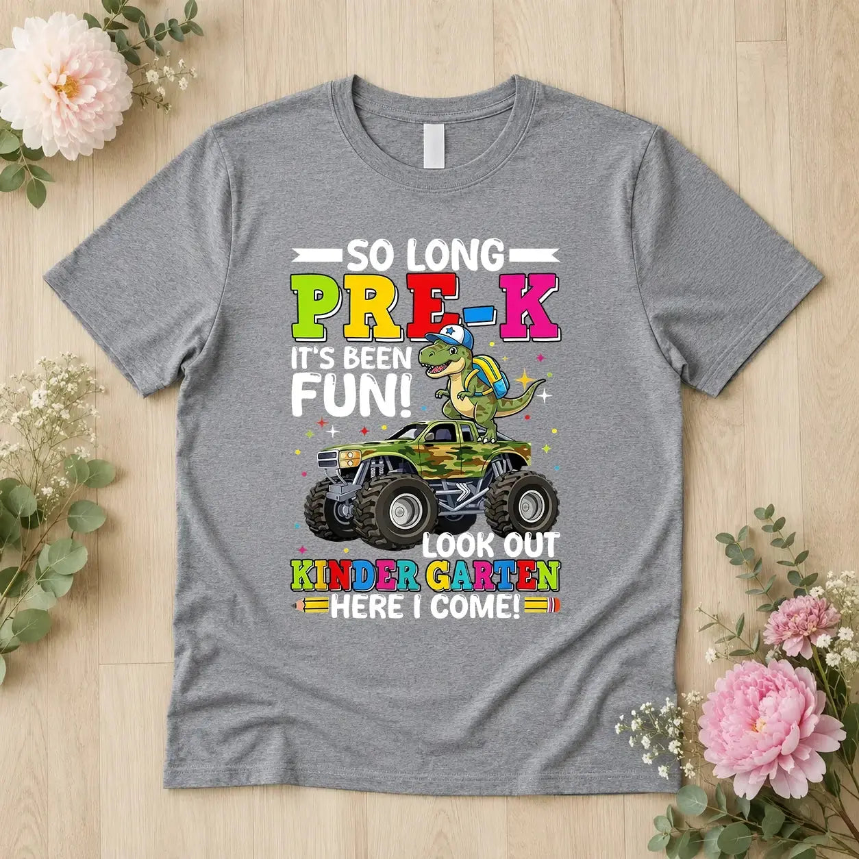So Long Pre-K Hello Kindergarten Dinosaur Monster Truck Shirt Duconspace