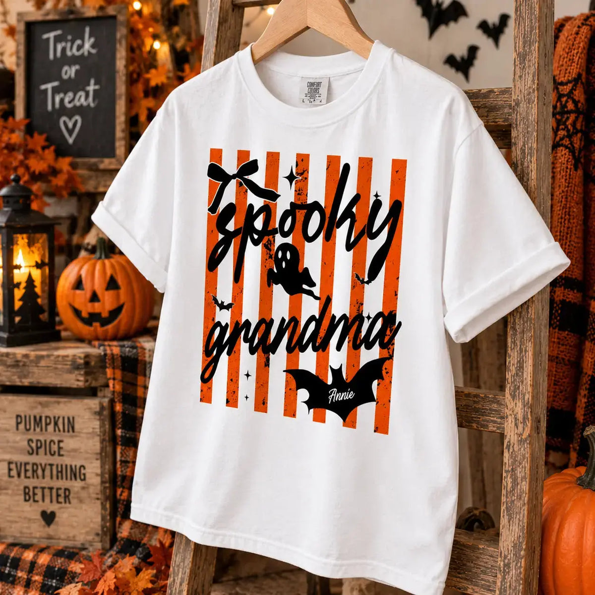 Spooky Mama Bat Ghost Striped Custom Apparel Duconspace