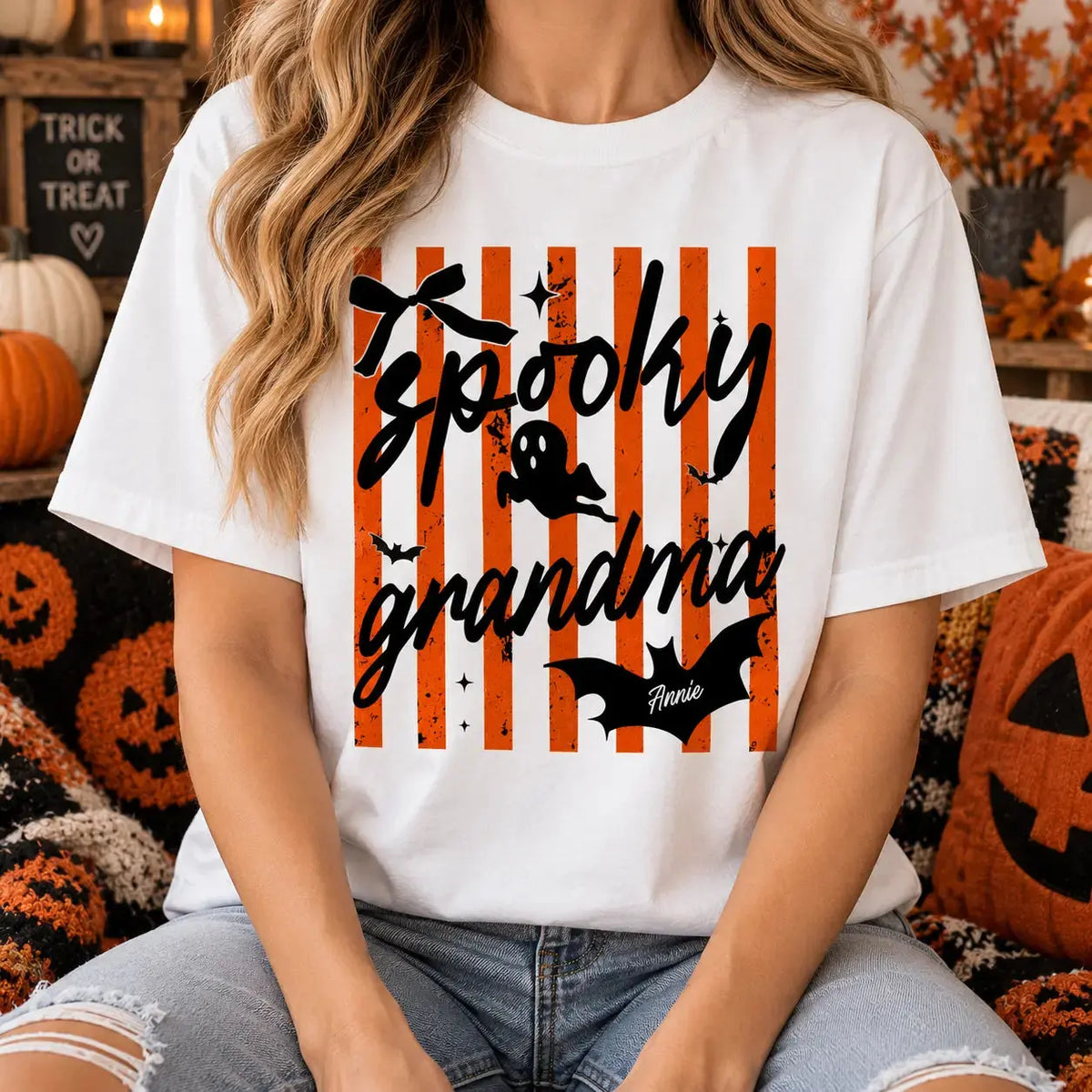 Spooky Mama Bat Ghost Striped Custom Apparel Duconspace