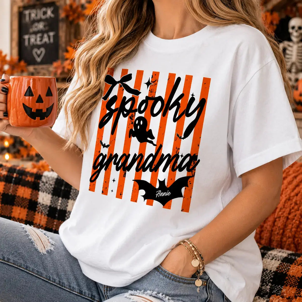 Spooky Mama Bat Ghost Striped Custom Apparel Duconspace