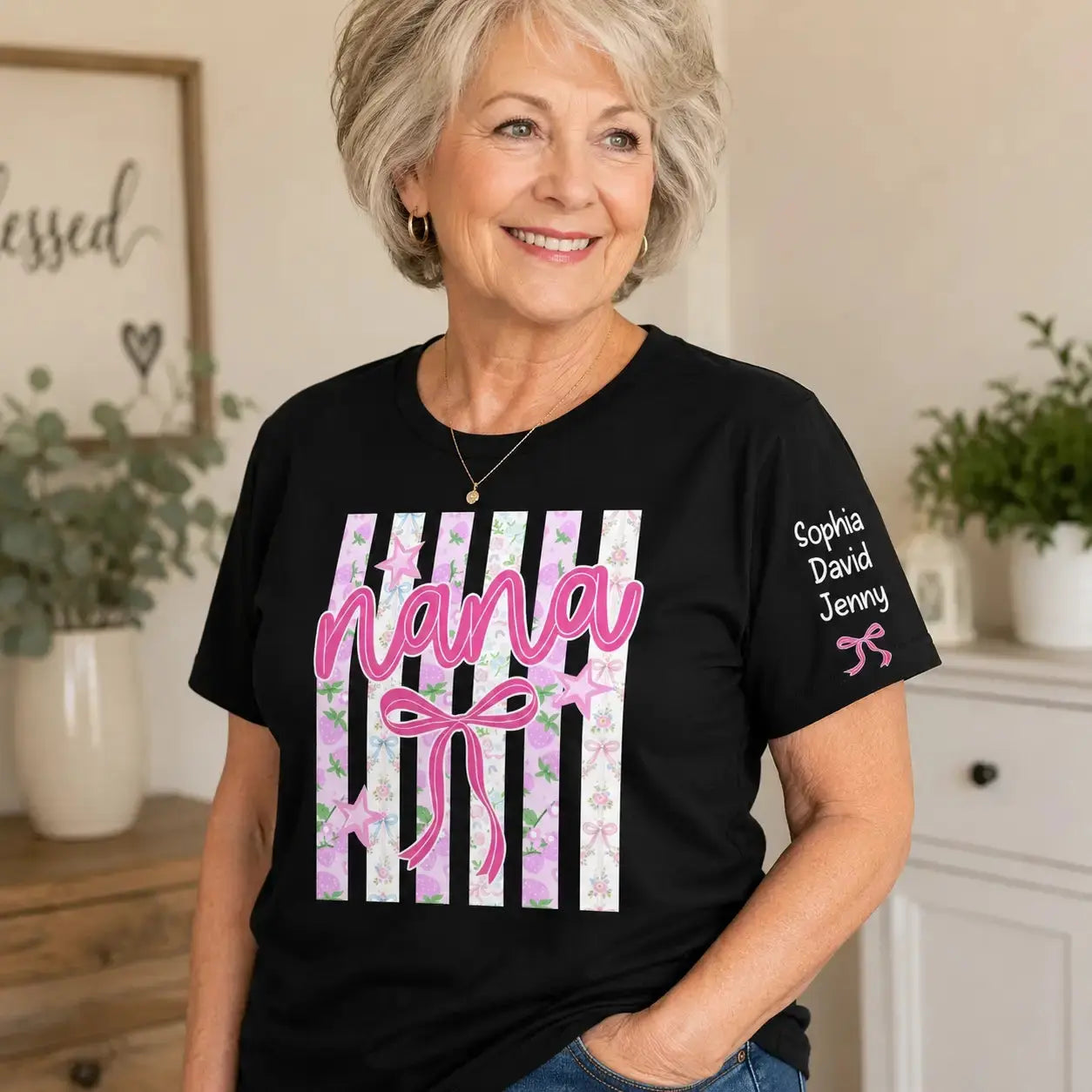 Striped Mama Coquette Floral Shirt - Personalized Gift for Mom, Grandma Duconspace