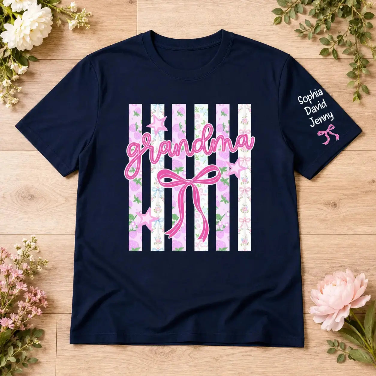 Striped Mama Coquette Floral Shirt - Personalized Gift for Mom, Grandma Duconspace